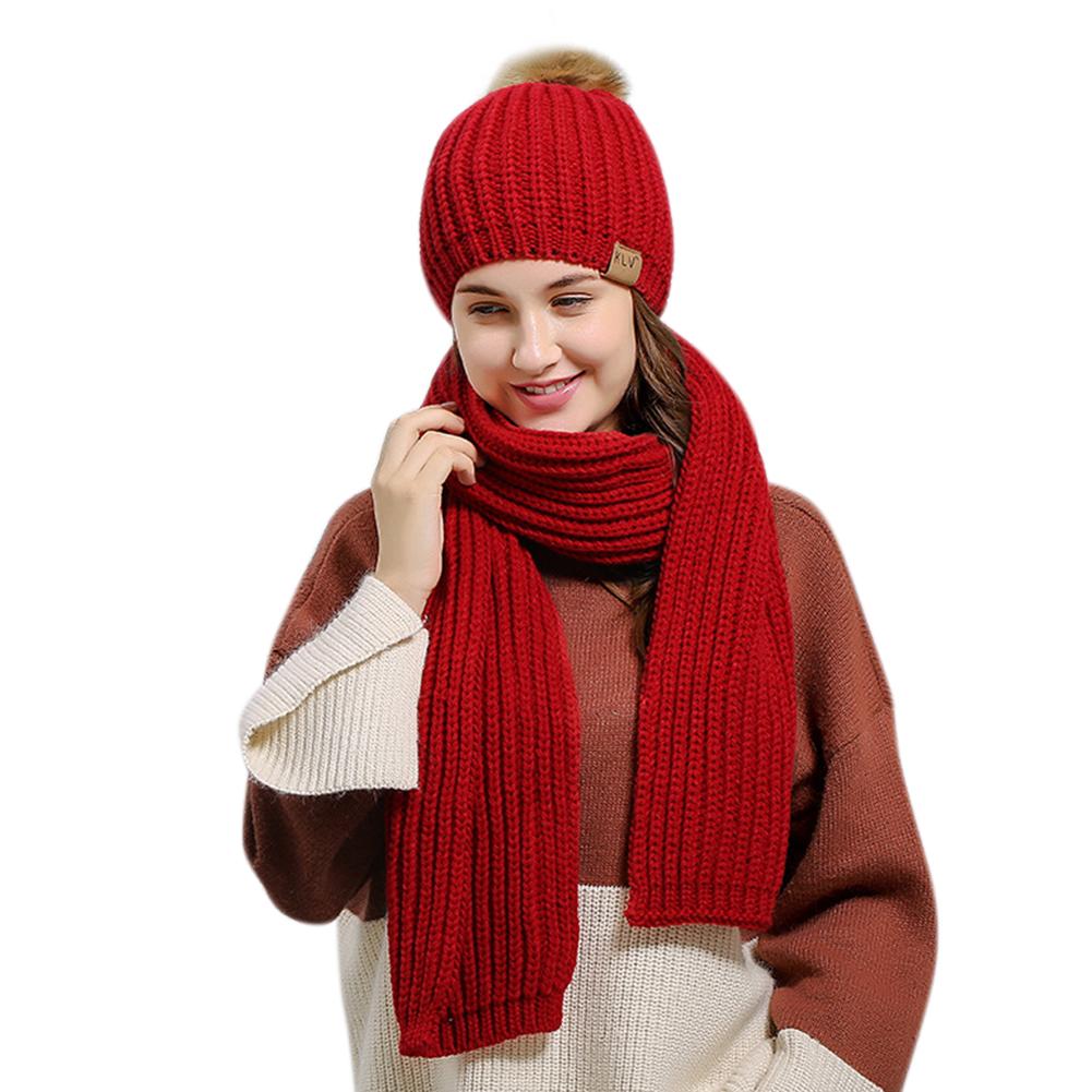 2PCS/Set Women Woolen Knitted Cap and Scarf Suit Lady Knitted Hat Muffler Set