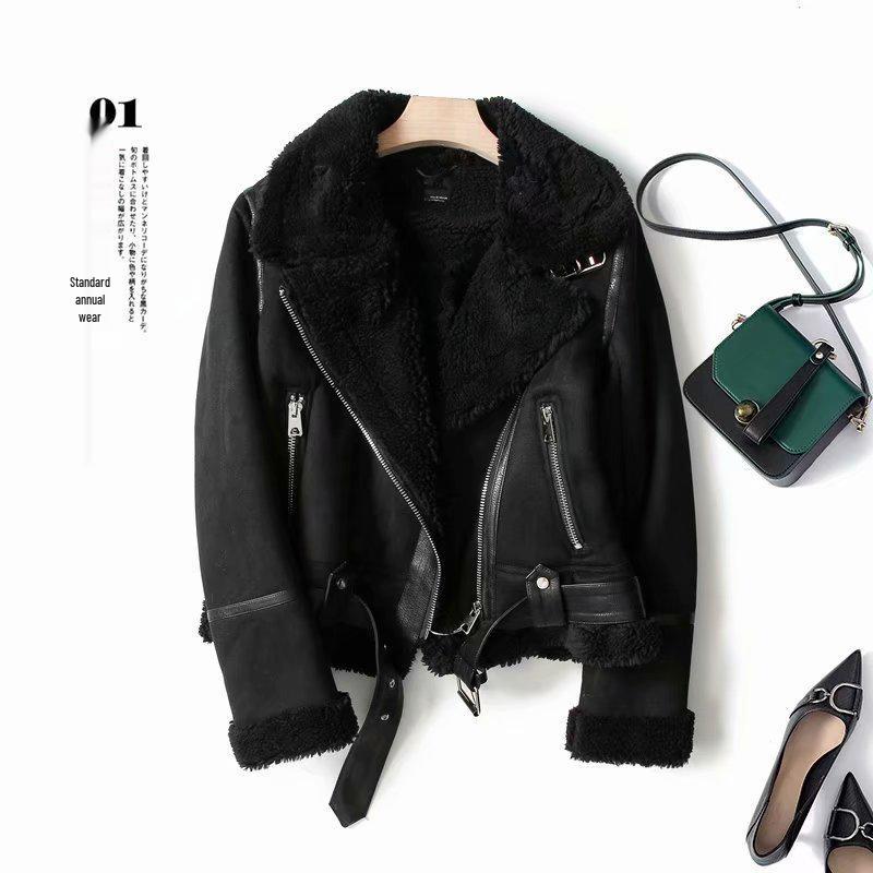 Damen Winter Wildleder Motorradjacke mit beidseitigem Pelzfutter