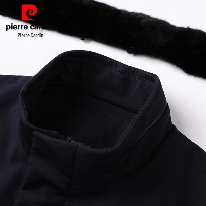 Pierre Cardin Men's Mink Collar Rabbit Fur Lined Mid-Length Jacket