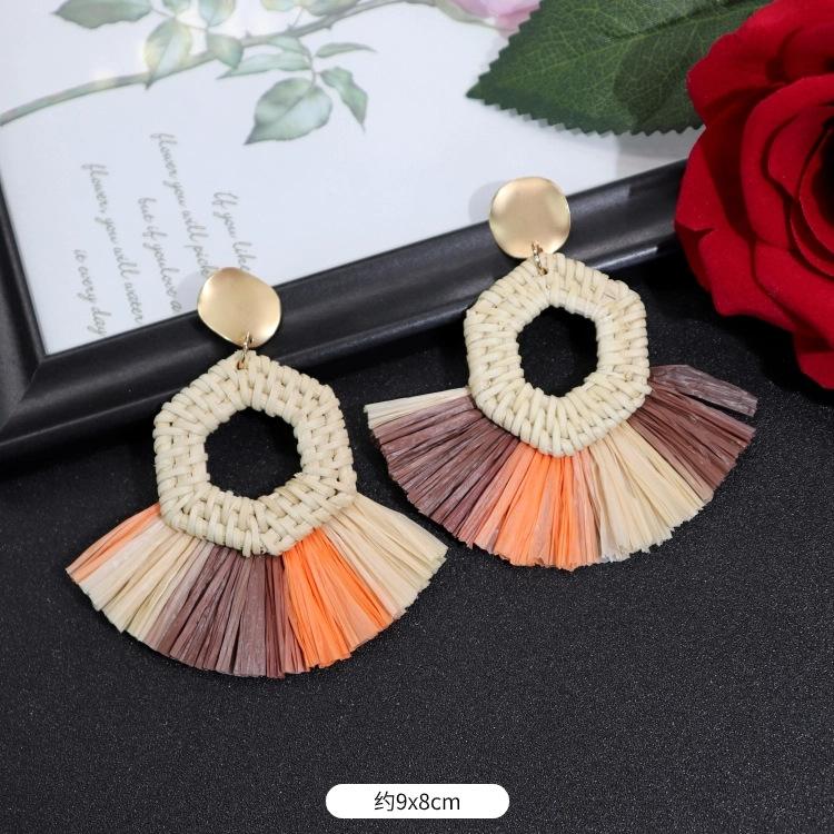 Vintage Urlaubs Rattan Bast Ohrstecker Weiblichkeit Strand Ohrringe personalisierte Ohrringe handgemachte Ohrringe