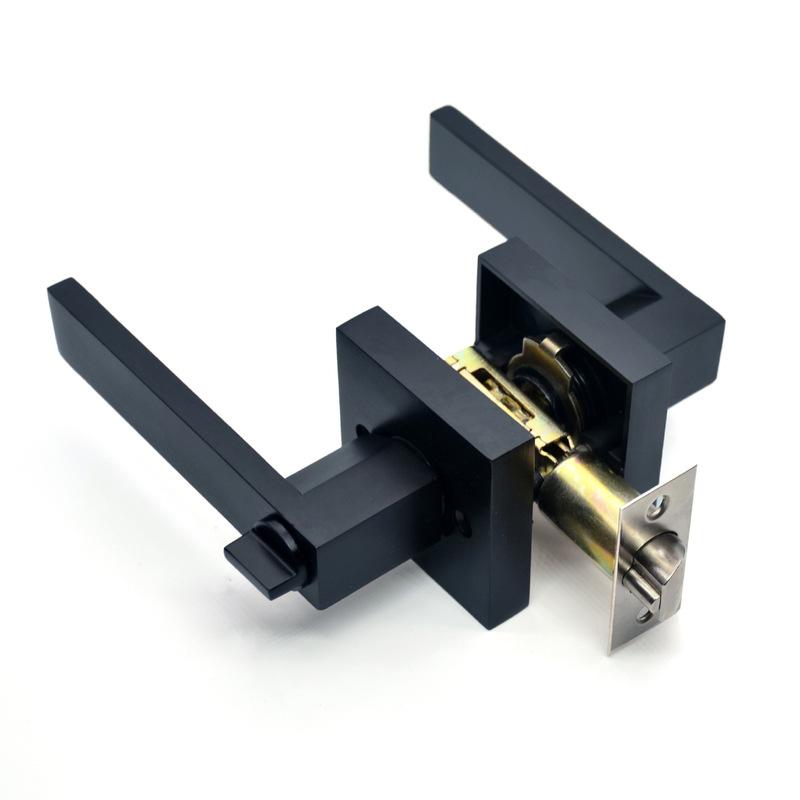 Black Square Door Handle Lock, Access Privacy Mask, Interior Bedroom and Bathroom, Hardware Accessories, Door Locks
