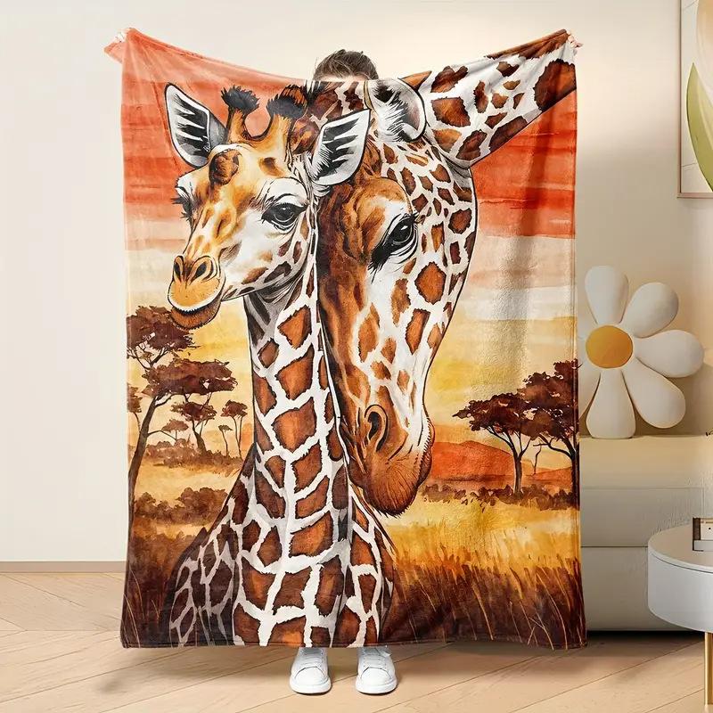 Giraffe Print Blanket Flannel Blanket for Sofa Office Bed Camping Travel Gift Blanket