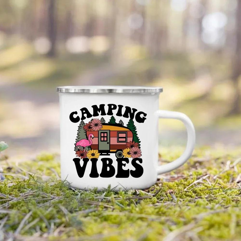 

Camping Coffee Handle Cup Sometimes Nature Is All You Need Print Enamel Mugs Nature Hiking Water Tea Mug Holiday Travel Gift Cup 360ml