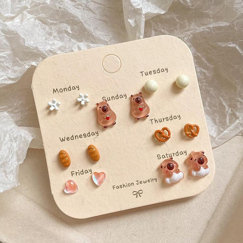 1Set Cute Cartoon Capybara Animal Earrings For Women Girls Trendy Kawaii Capybara Bread Earrings Jewelry Accessories Gifts