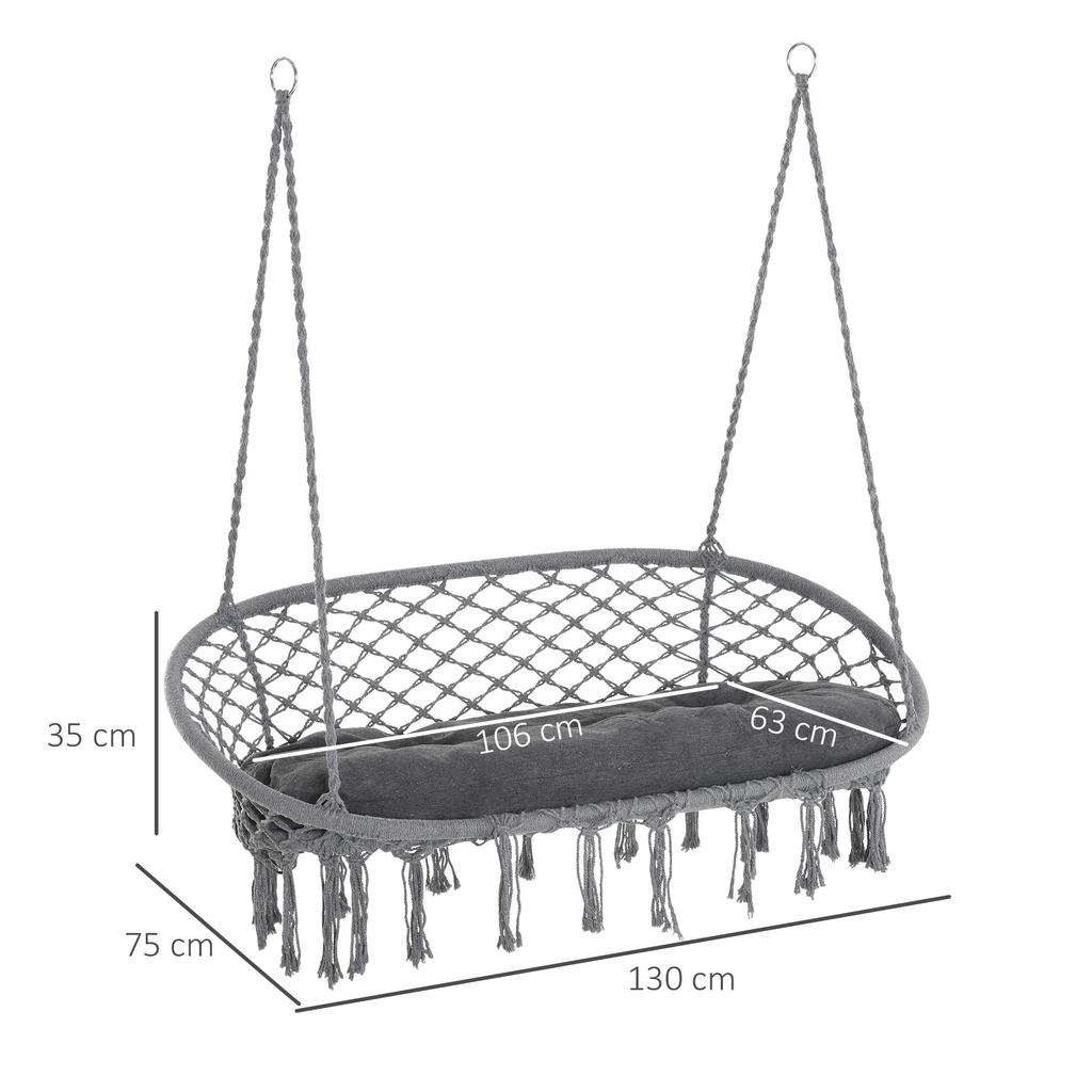 Two-Seater Boho Macrame Hammock Swing - Grey