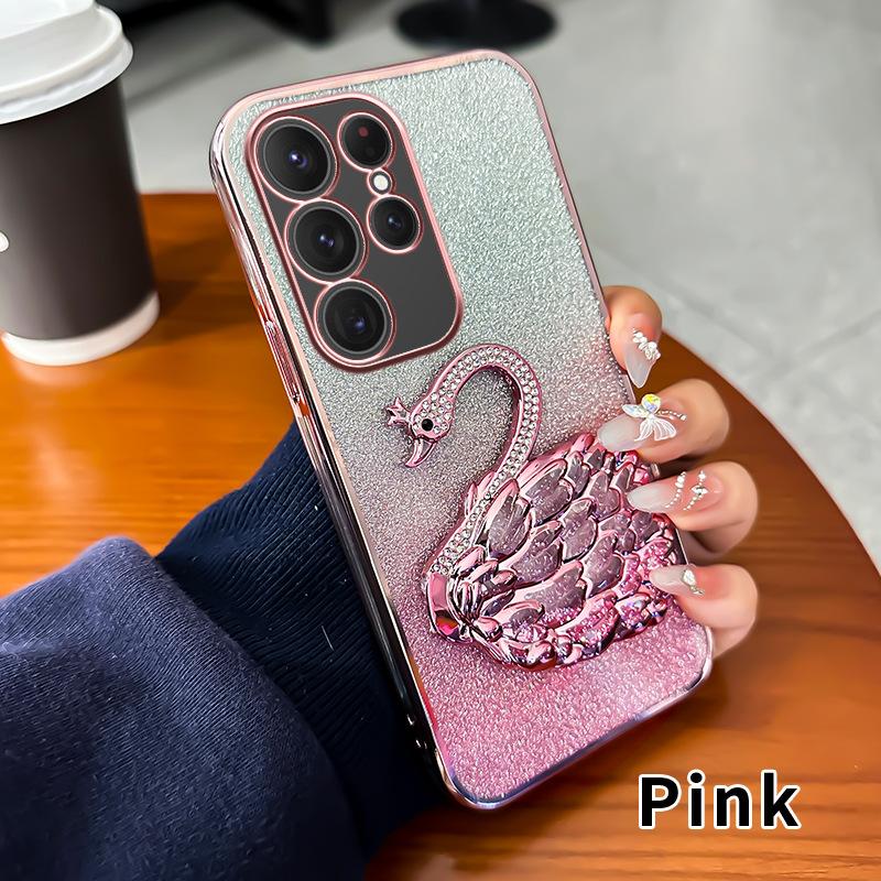 Suitable for Samsung S25 Ultra Quicksand Diamond Inlaid Swan Bracket Mobile Phone Case A17 Flash Powder A35 Anti Fall A52 Soft Shell 6