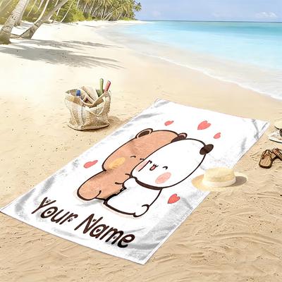 Custom Name Peach Goma Print Beach Towel, Large Soft Quick Dry Towel for Beach Camping Swimming -HE84