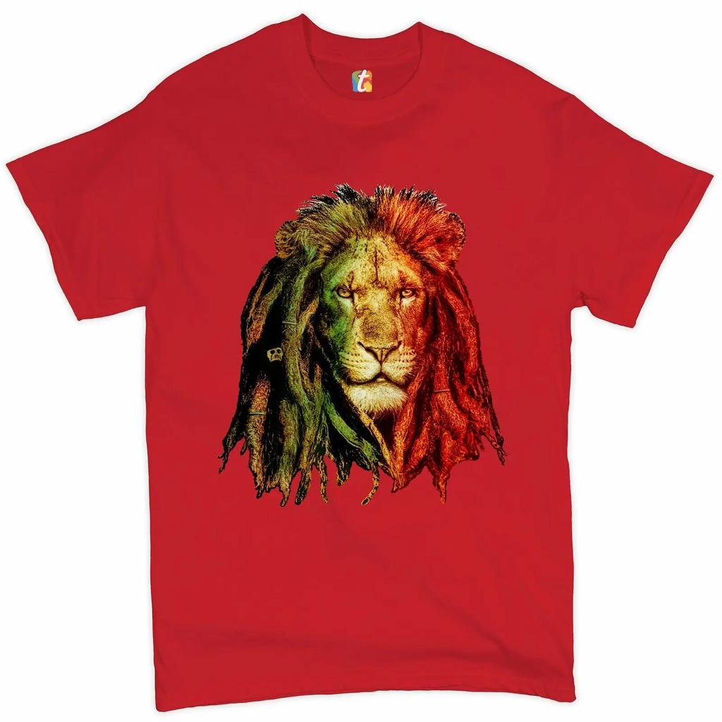 Royal Lion with Dreadlocks Printed Jamaican Reggae Music Lovers T-Shirt New 100% Cotton Short Sleeve O-Neck Casual Mens T-shirt