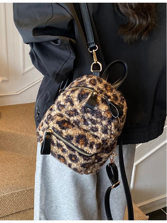 Autumn/Winter 2025 Leopard Print Plush Mini Backpack - Cute, Fashionable, Commuter Style.