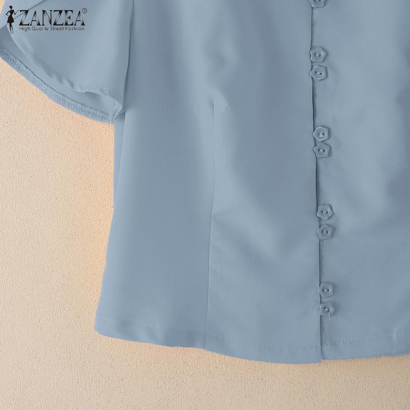 ZANZEA Women Casual V-Neck Summer Short Sleeve Plain Blouse