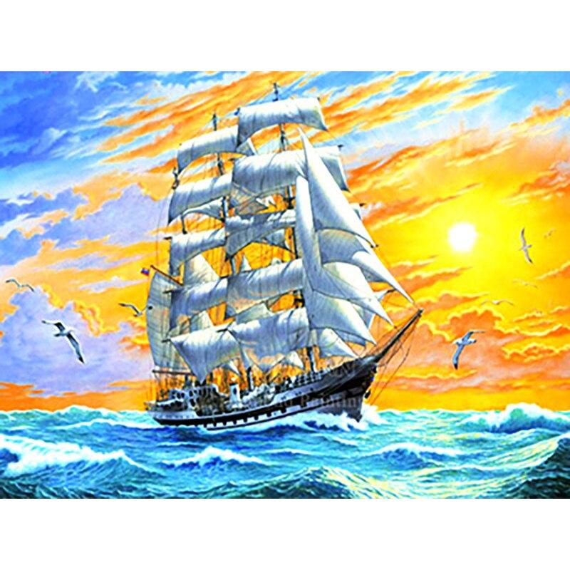 New 5D DIY Diamond Painting Sailboat Diamond Embroidery Sea View Cross Stitch Full Round Drill Home Decor Manual Art Gift