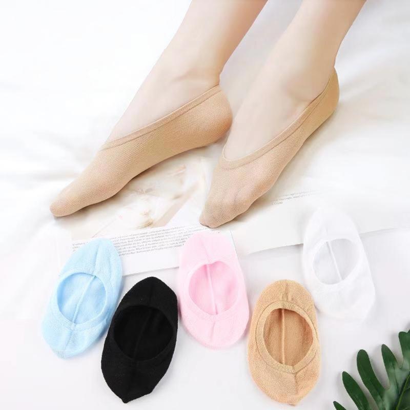 5 Pairs Women's No Show Socks Candy Color Nonslip Silicone Grip Breathable Nylon Invisible Low Cut Socks For Summer