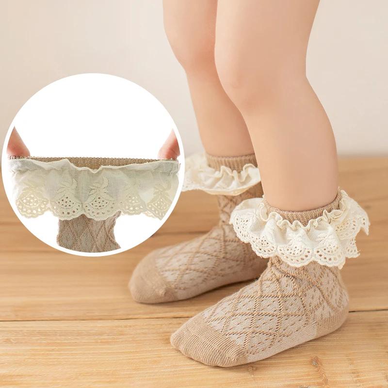 Fashion Newborn Toddlers Girls Ruffled Socks Frilly Cotton Ankle Socks with Lacework Decoration 0-3Y Baby Girls Socks