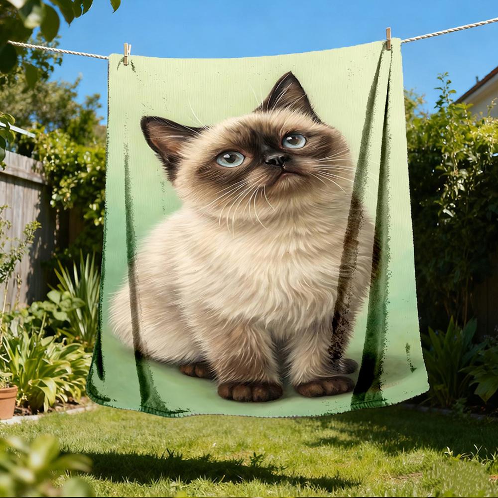 1pc Siamese Cat Outdoor Flannel Blanket , Machine Washable Perfect Gift for Birthday , Holiday Travel Accessory , Durable Material