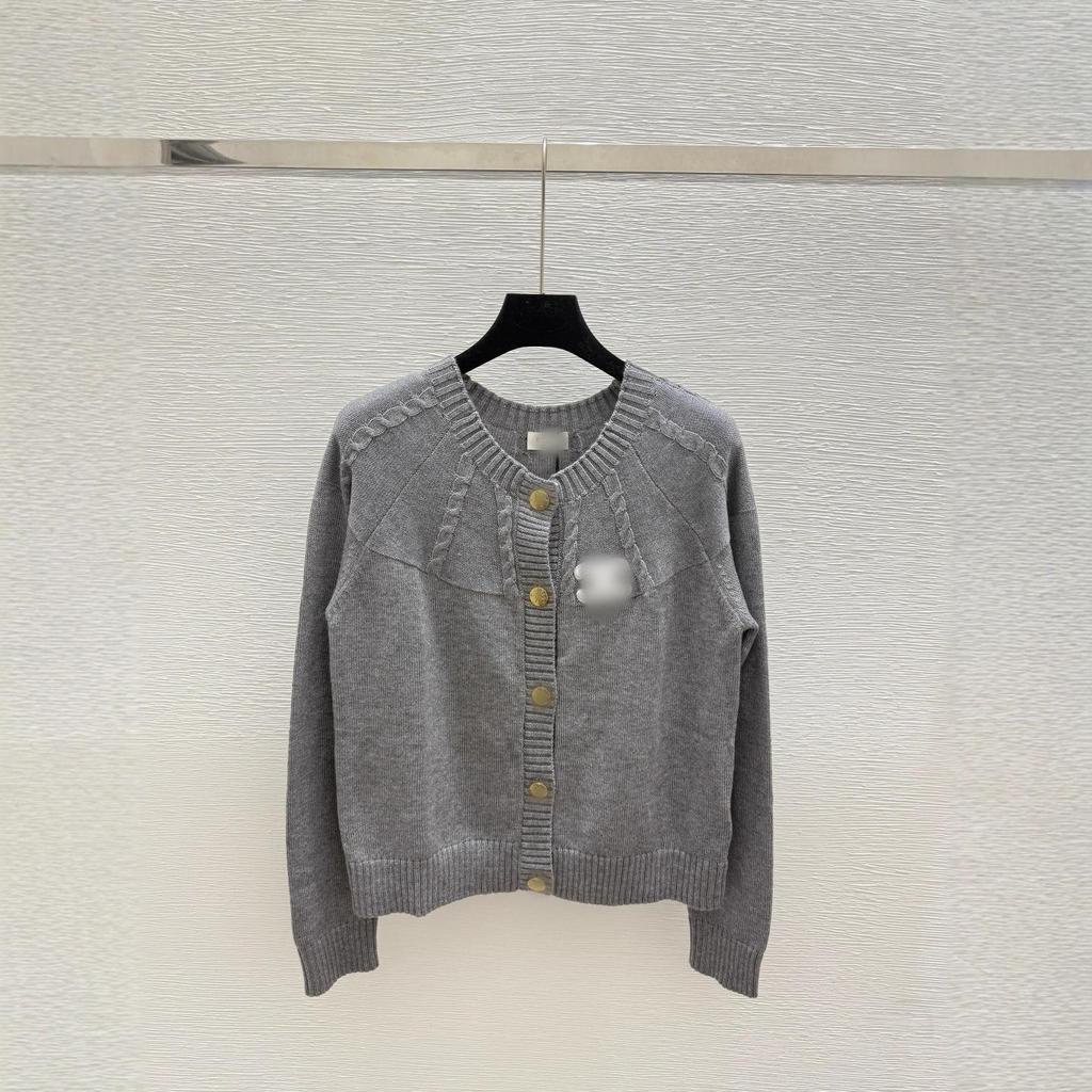 Eleganter Frühherbst Bestickter Knopfleisten Rundhals Langarm Strick-Cardigan