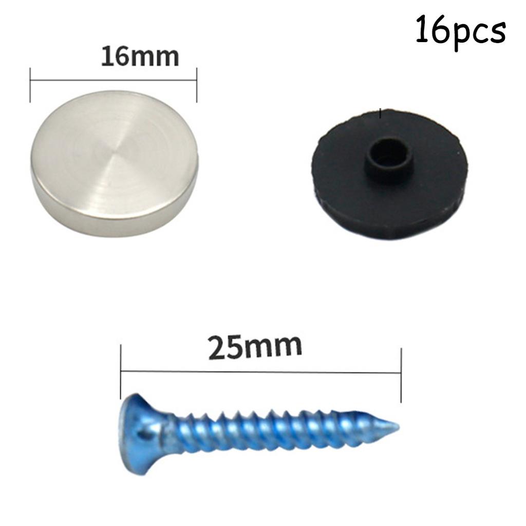 16pcs Stainless Steel Chrome Dome Cap for Screw Covering in Mirror Glass Furniture Bath Panel Sign and Display Installations