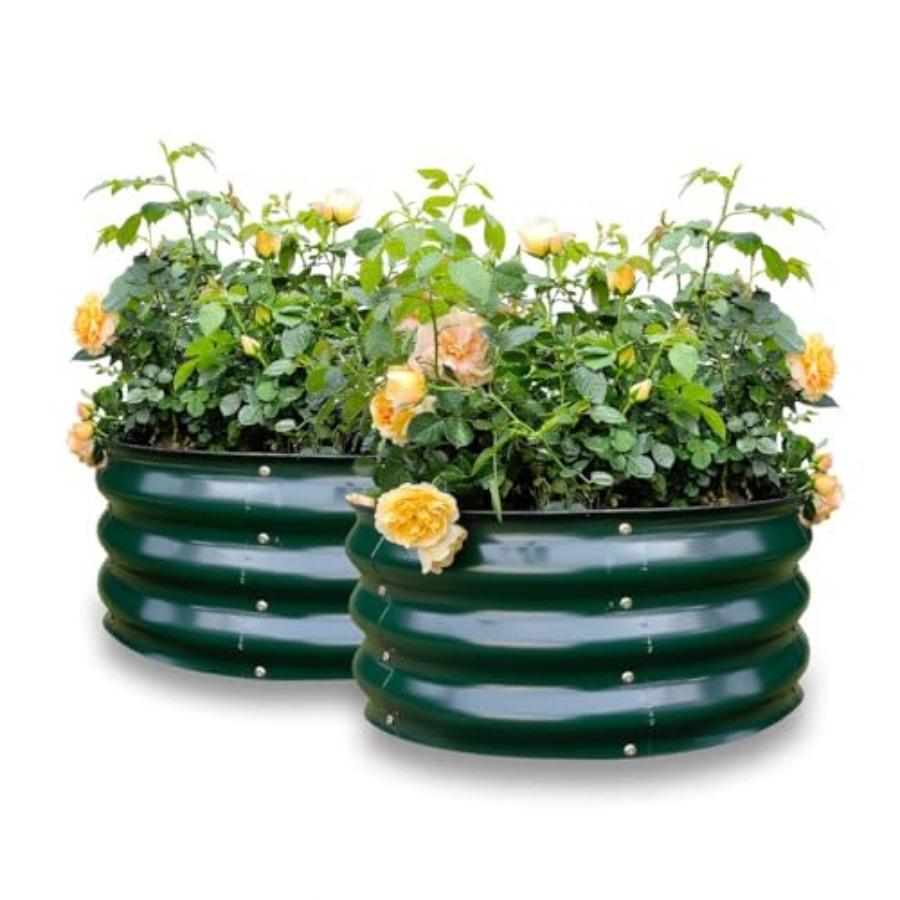 

2 Pack 2x2x1FT Galvanized Round Raised Garden Bed Kit Metal Planter Boxes Outdoor Dark Green Easy Assembly Large Garden Bed for United States