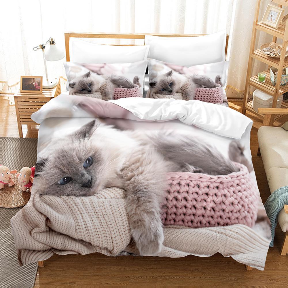 Quilt Cover Cute Animal Cat Series 3D Digital Printing Three-Piece Set