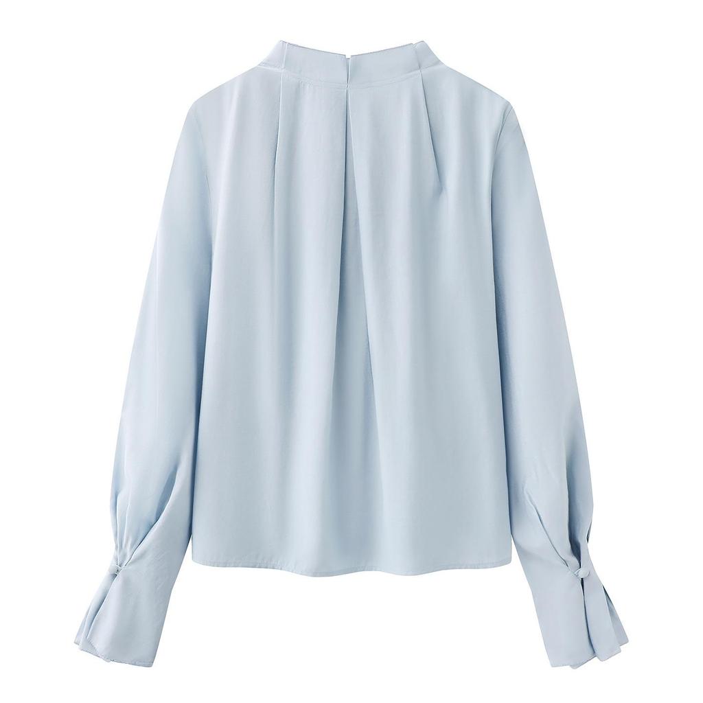 2026 Spring Women's Light Office French Stand Collar Blouse, Regular Shoulder, Small, C96C076A