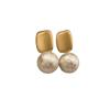 Gold Two-Color Minimalist Geometric Square Warm Pearl Stud Earrings Retro Metal Texture Elegant Pearlescent Temperament Earrings