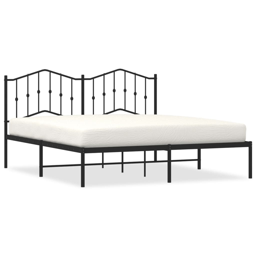 Metal Bed Frame with Headboard Black 160 X 200 Cm