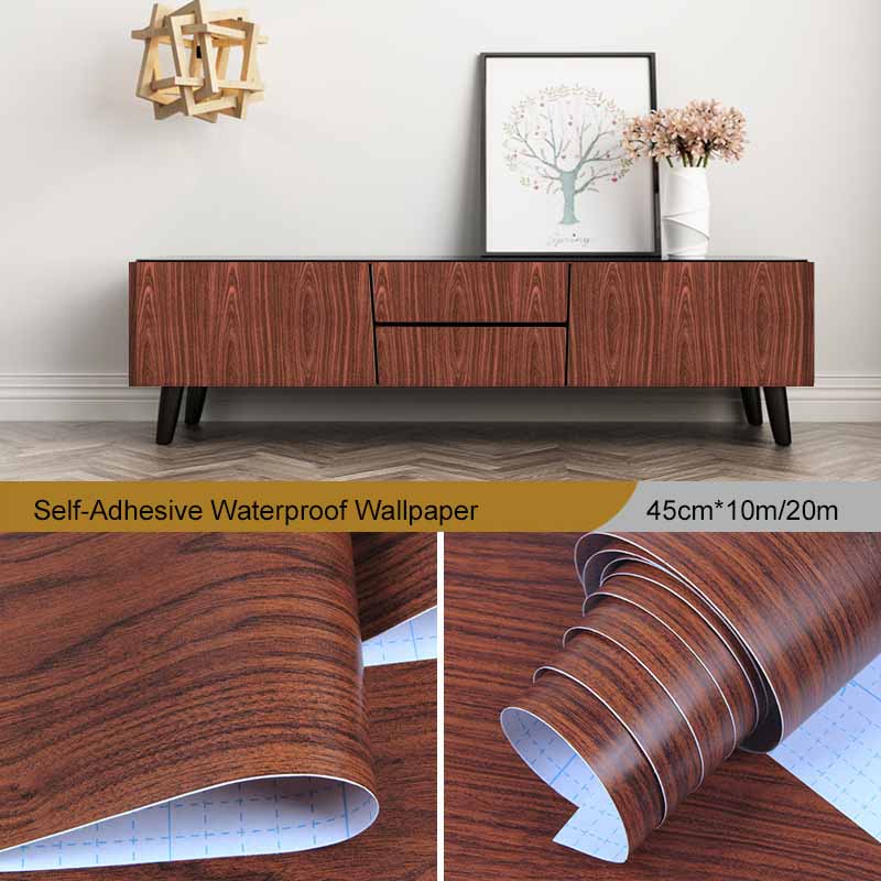 Realistic Red Wood Grain Peel & Stick Vinyl Wrap Self-Adhesive Furniture Film for Tables Cabinets Wardrobes & DIY Home Renovation Wall Paper
