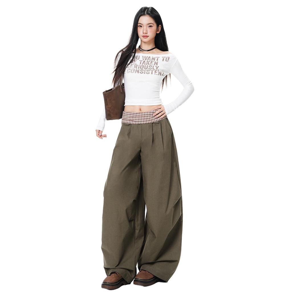 Women's Patchwork High-Waist Slimming Wide-Leg Pants - Spring/Autumn 2026