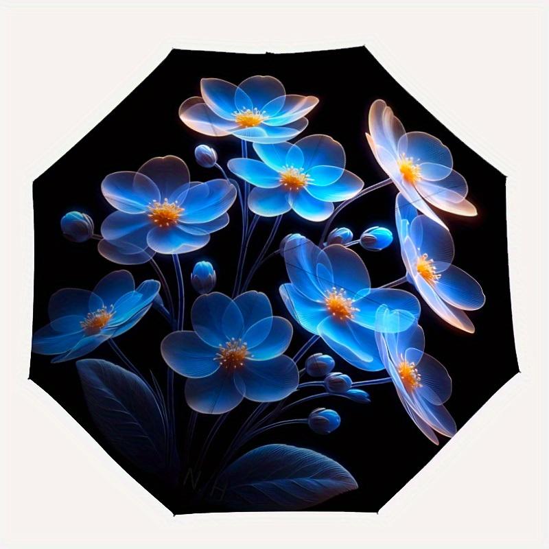 

1pc Blue Floral Design Automatic Open/close Folding Umbrella, Compact Portable Travel Umbrella,Durable Construction yy250814153