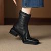 Krazing Pot Sheepskin Winter Square Toe Western Boots Med Heels Zipper Women Ankle Boots
