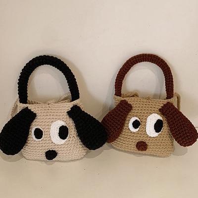 New Cute Big-eyed Dog Hand-held Wool Bag Big-eared Dog Hand-crocheted Bag Finished Product Versatile Women's Messenger Bag