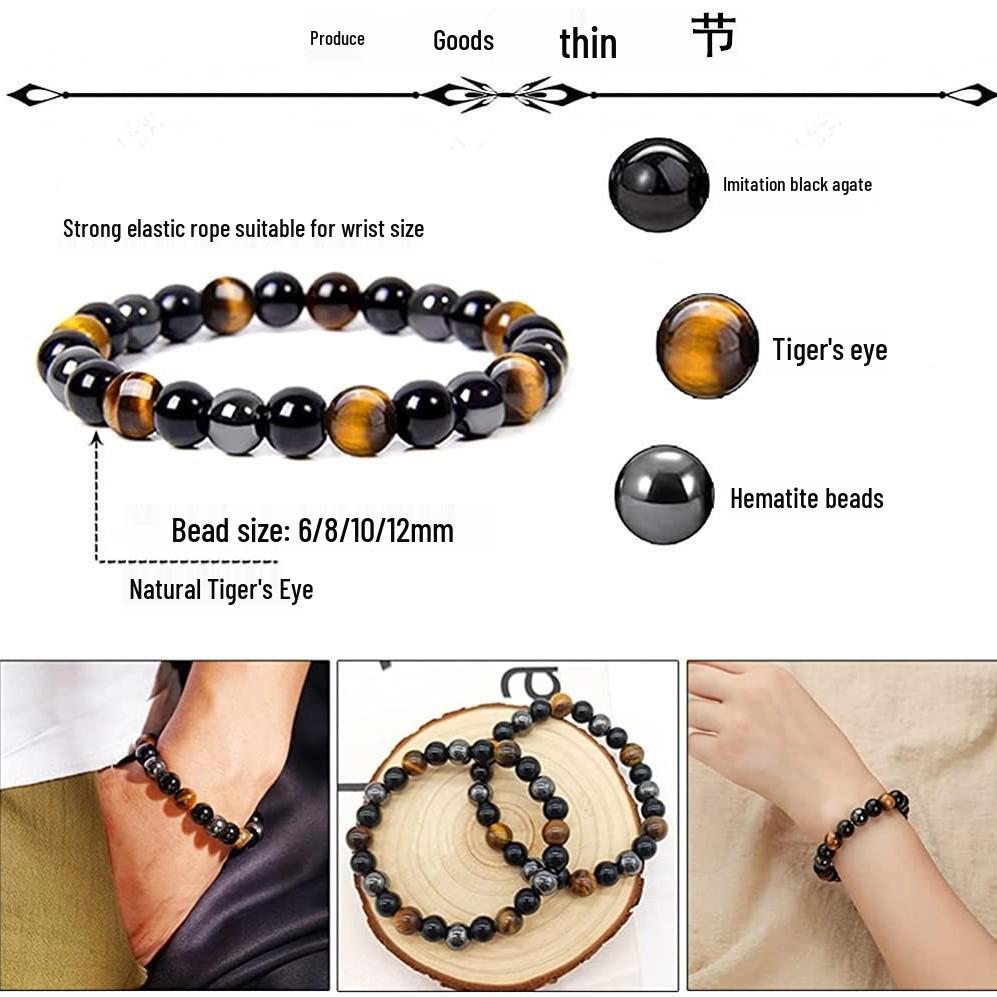 Evropský a americký náramek z přírodního kamene tygří oko - 6 mm, 8 mm, 10 mm