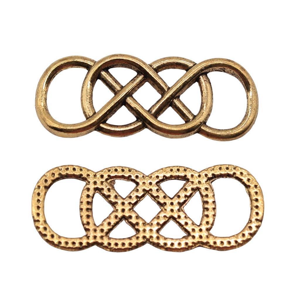 

10шт Двойной бесконечный разъем Шармы Ювелирные компоненты Аксессуары Антикварное золото Цвет Цинковый сплав 33X12mm