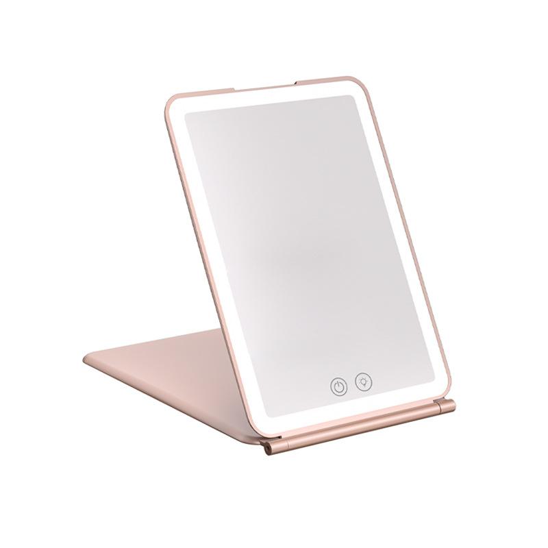 Led Folding Cosmetic Mirror with Lamp Rechargeable Flat Mirror Portable Folding Makeup Mirror on Both Sides