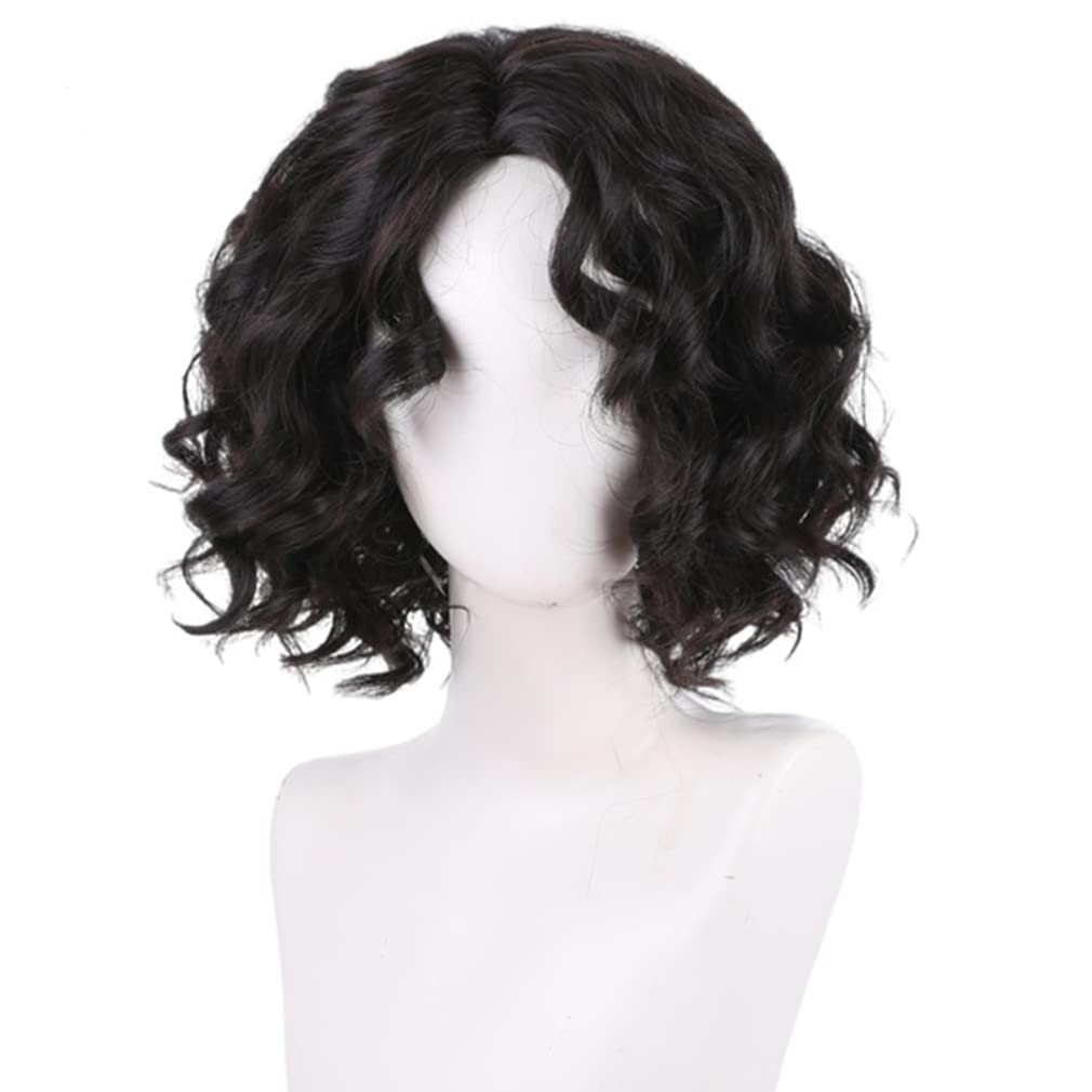 

LAOBAO Black Bob Permanent Wave Cosplay Curly Heat Disguise Costume Perfect for School and Events Wig, Hair, Resistant, Wig, Bob, Accessory, Parties, чёрный