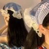 Printed Triangle Bandana Plaid Blue Triangle Scarf Vintage Lace Hair Scarf  Girls