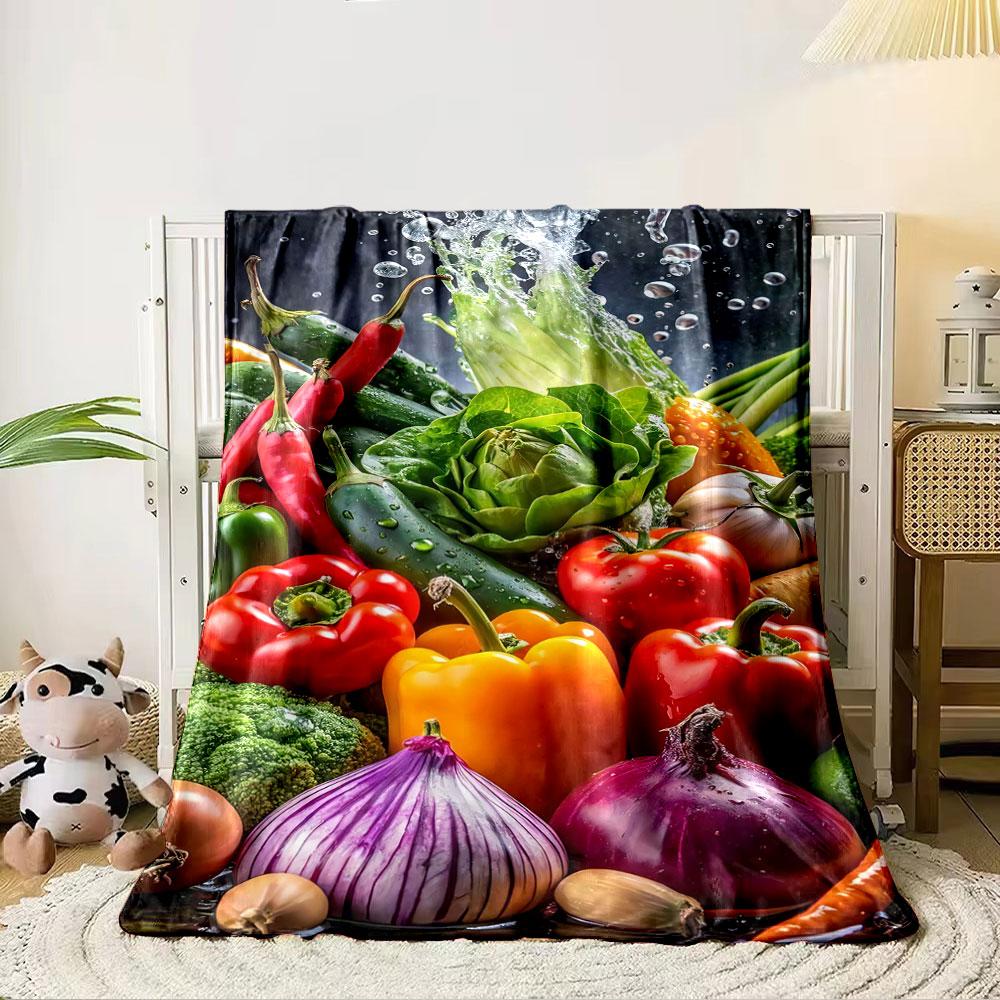 Fresh vegetables with vibrant colors and water splash details. for all seasons blanket lunch break throw gift 80cm x 120cm