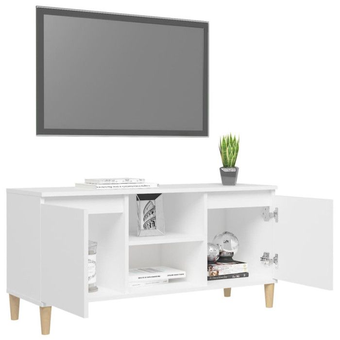 VidaXL Meuble TV avec pieds en bois massif Blanc 103,5x35x50 cm