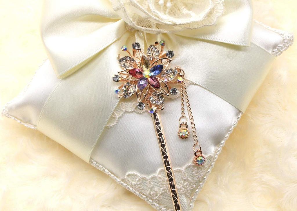 Miaomyao Single for Japanese Clothing Antique Crystal Pink Gold Hair Miaomyao Hairpin, Hairpin, (Tomesode, Kimono, Yukata), Metal, Crystal, Flower,