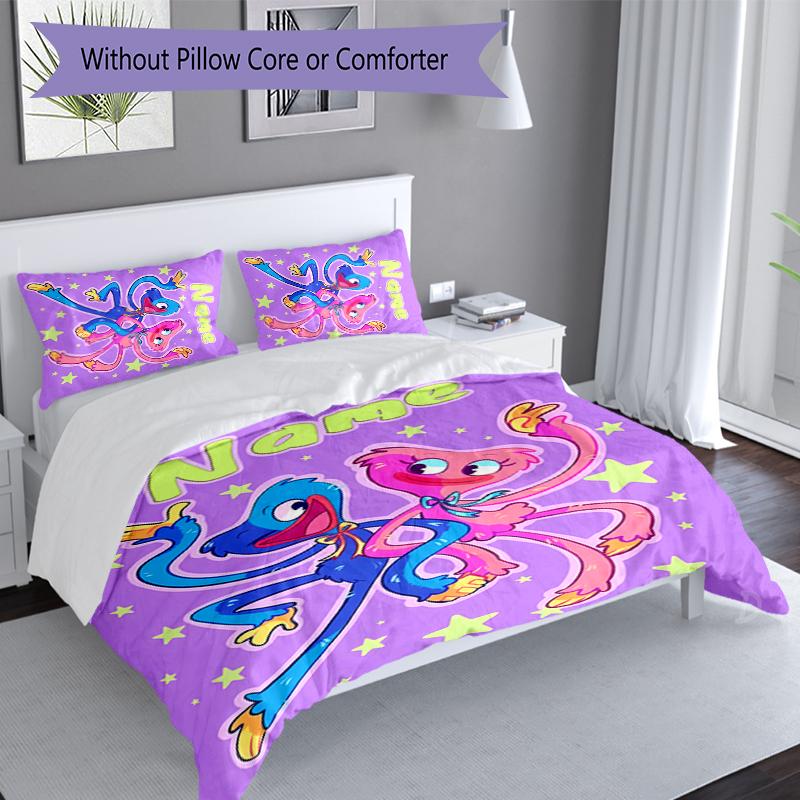 3pcs Custom Name Poppy Playtime Bedding Set,Includes 1 Duvet Cover and 2 Pillowcases,All-season Bedroom Decor