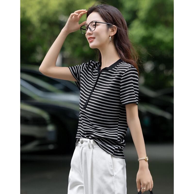 Women s Retro Striped Knitted T-Shirt L