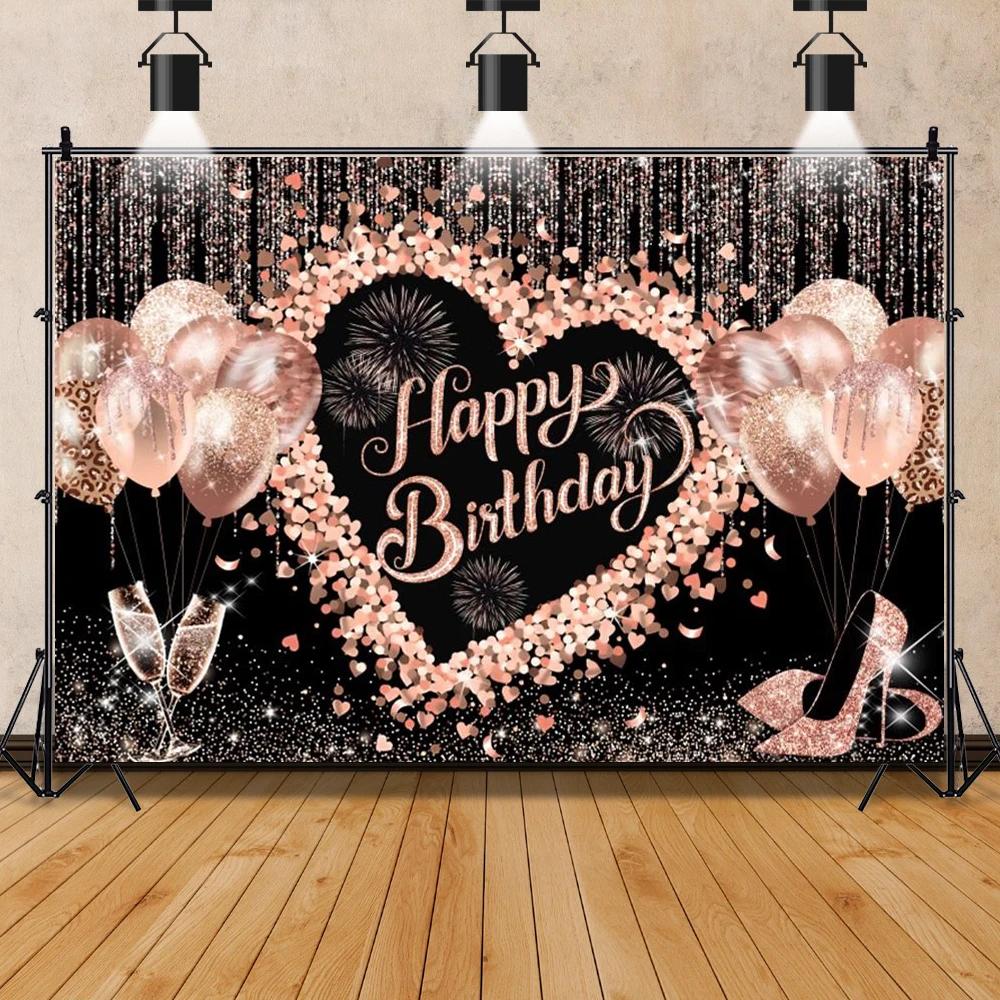 Photo Backdrop Fabulous Women 18 30 40 50th Birthday Party Balloon High Heel Rose Champagne Photography Background