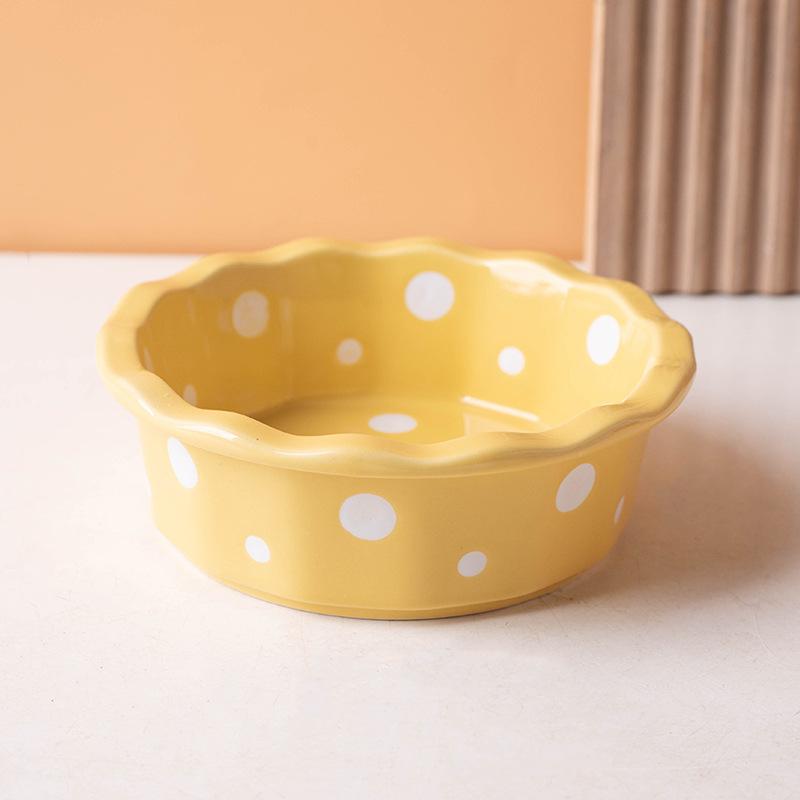 Ceramic Cat Bowl Lace Polka Dot Pet Bowl Anti-Black Chin Cat Food Bowl Cat Food Bowl Small Dog Teddy Pet Supplies