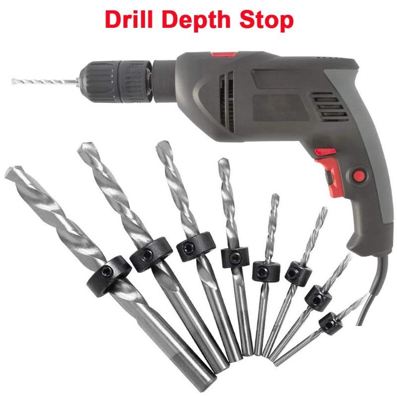 9PCS Depth Stop Drill Bit Collar Set Positioner Ring and Hex Wrench Tighten The Stopper Set Screws Woodworking Tool