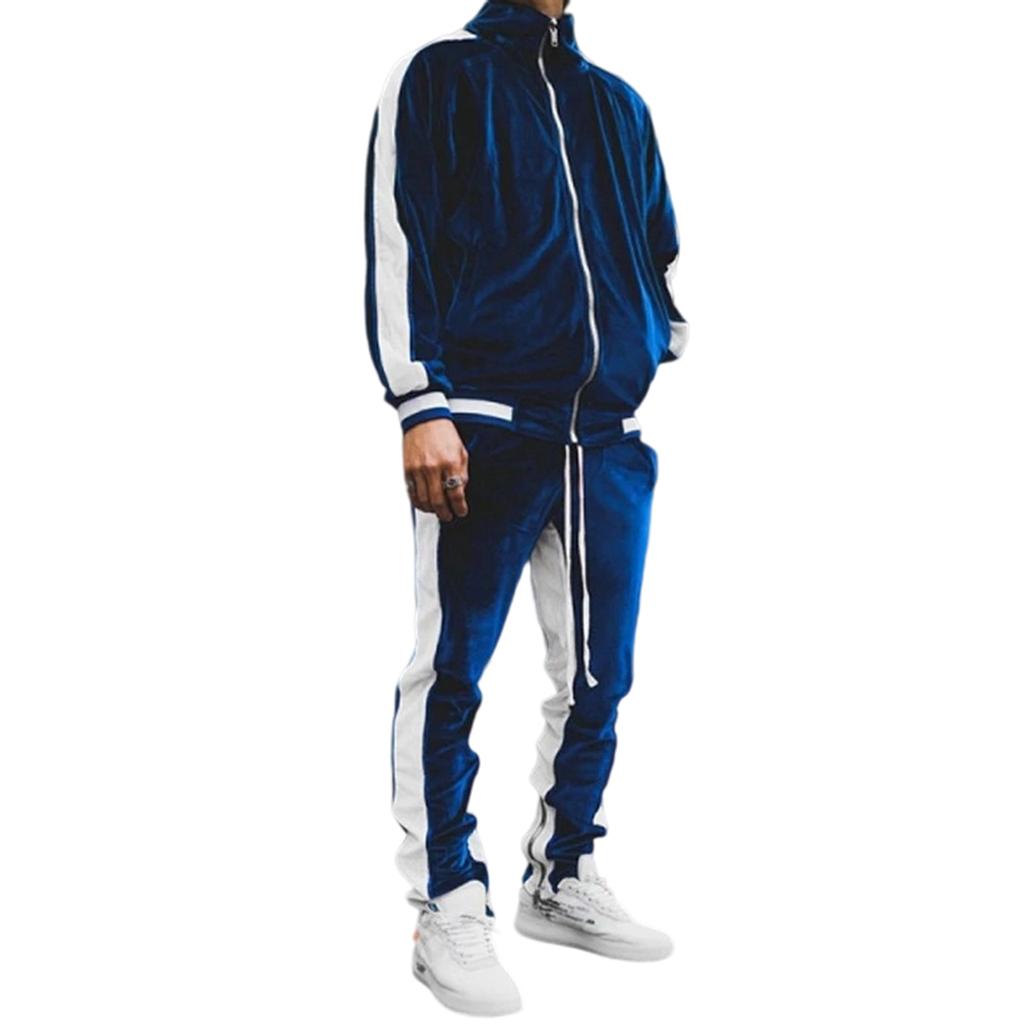 Men Leisure Splicing Knitting Zipper Cardigan Sweater Set