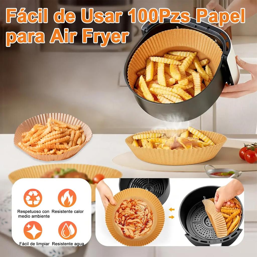100Pcs Air Fryer Disposable Paper Liners. Round non-stick baking paper, high temperature resistant. Suitable for air fryer, oven, microwave &