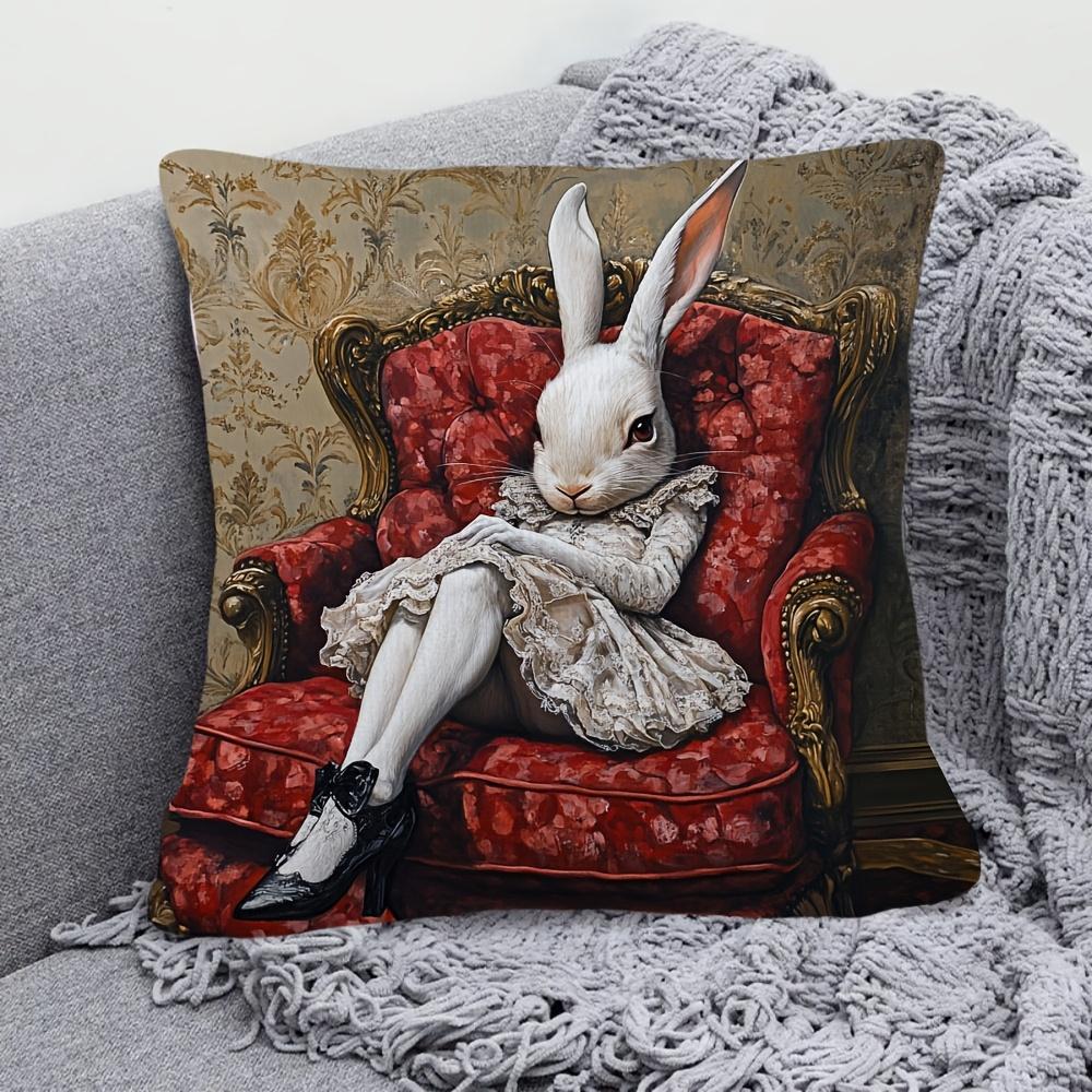 Miss Bunny Lapin Resting Pose Pillow Cover, Traditional Cute Cushion Case For Sofa Living Room Bedroom Office Home Decor, Insert