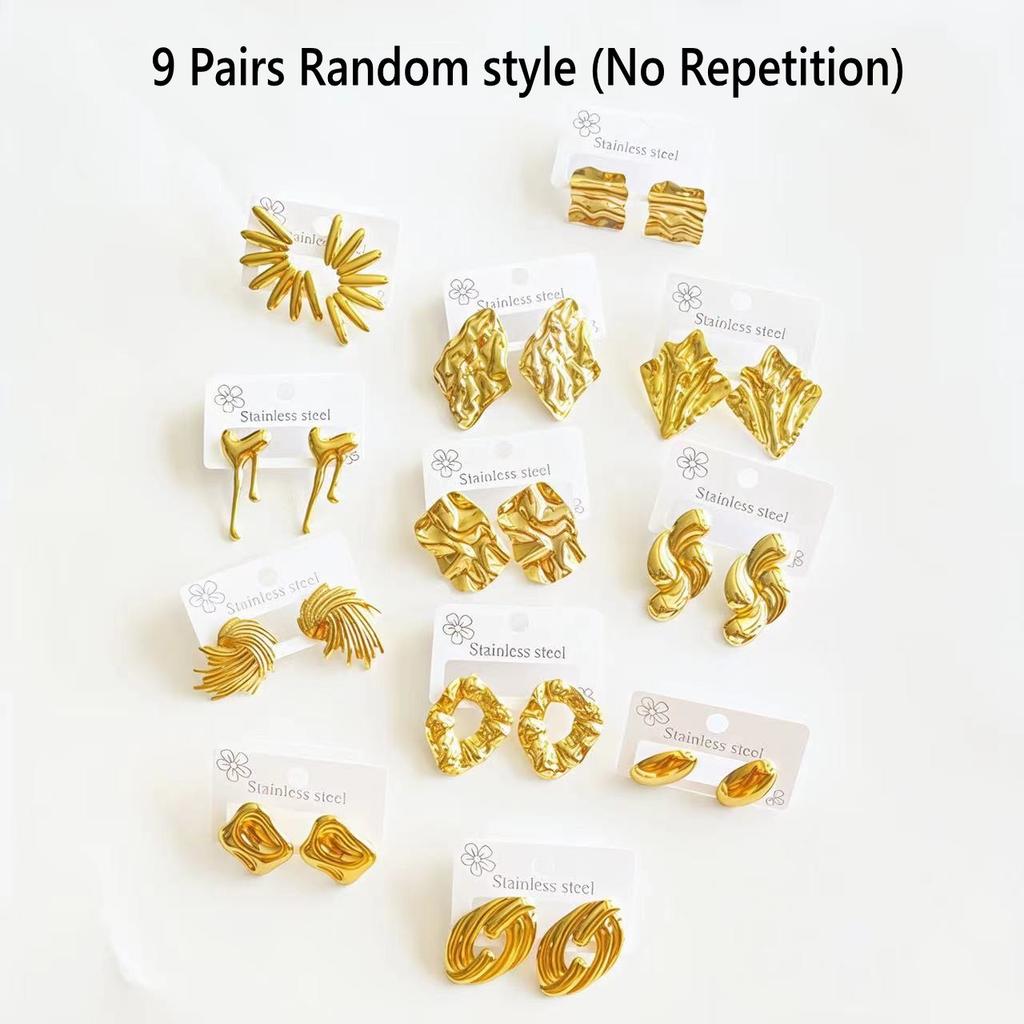 Classic Multi-Style Vintage 18 Gold Plating Jewelry Stud Earrings Stainless Steel Geometric Bar Minimalist Earrings For Women