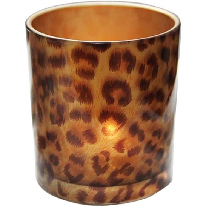 KiaoTime Glass Candle Holder Tealight Stand Cup Fragrance Warmer Leopard Print Candlestick Holder Desktop Centerpiece for Home Wedding Anniversary Quantity 1