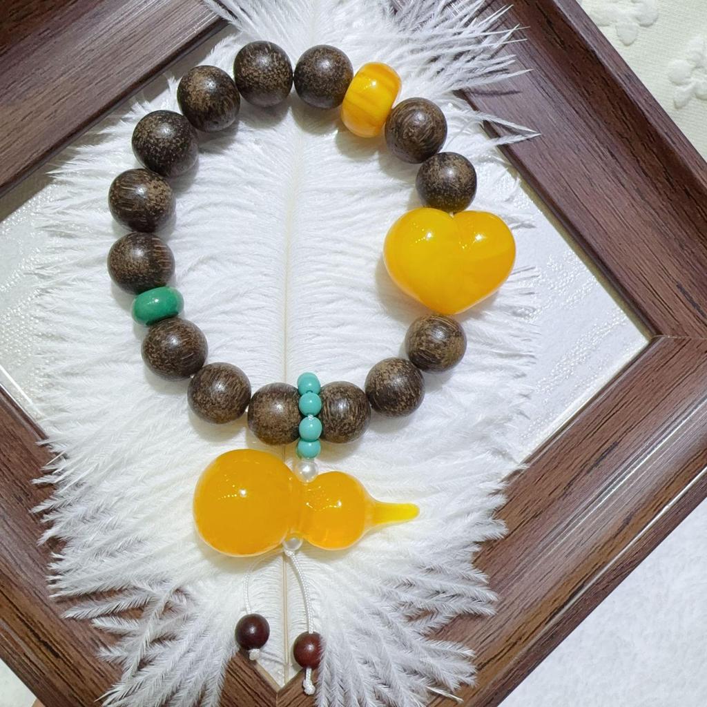 Original Chinese Agarwood Multi-Treasure Bracelet for Women - Natural Wood Beads, Retro High-End Style