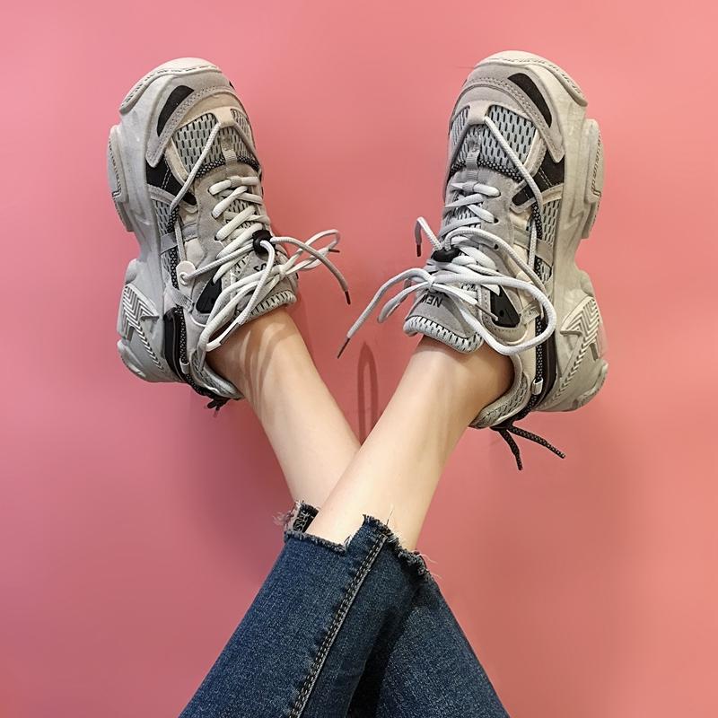 Robustní tenisky Dámské Platforma Reflexní Vysoce kvalitní Ležérní obuv Dámská Prodyšná Módní Všestranná Pár Obuv Plus Size